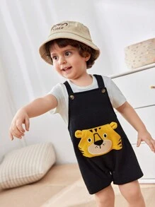 Cozy Pixies Baby Boy Cartoon Lion Pattern Soft Knitted Bib Strap Romper & Shorts Set