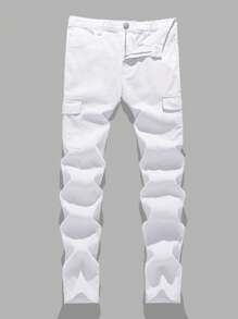 SHEIN 青少年男孩休闲时尚白色舒适宽松简约基本款工装牛仔裤，适合夏季度假和日常穿着