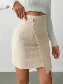 EURMUSE Tweed Buttoned Detailed Elegant Black Skirt - Beige - View 5