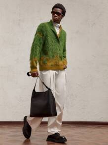 AKNOTIC Party 男士宽松落肩 V 领红绿毛衣，秋冬季休闲针织套头衫