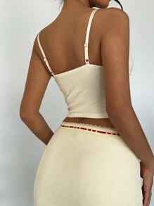 Aloruh Women's Bow Decoration Slim Camisole,Red And White Summer Cute Date Night Cropped Tops,Y2k Elegant Off The Shoulder Valentine's Day - Yellow - View 2