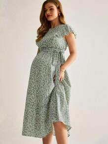 MaterniWear 荷叶边袖孕妇哺乳连衣裙 - 綠色 - 查看 6