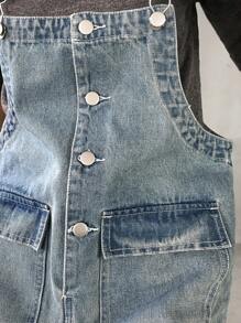 FRIFUL Đầm yếm denim thường ngày cho nữ mùa hè - Rửa trung bình - Xem 6