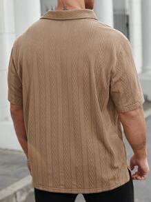 Manfinity CasualCool Men's Plus Size Solid Color Front Button Short Sleeve Casual Polo Shirt - Khaki - View 2