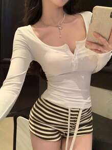 DAZY Women's Fitted Long Sleeve T-Shirt, New Arrival Spring,Fall Clothes