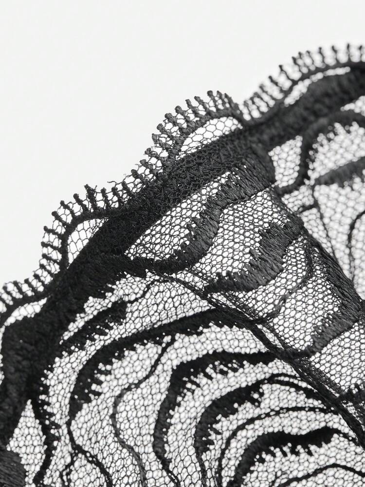 Lencería de mujer para salón, con curvas, push up y sujetador balconette con aros, elegante y con encaje, respirable y sexy, sin forro, de malla, elegante y cómoda en color negro