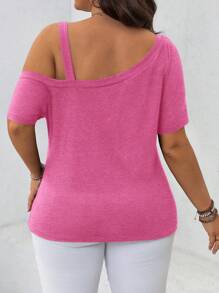 SHEIN LUNE Camiseta casual de manga corta con hombros descubiertos y abotonada, talla grande, para uso diario, estilo boho "Old Money"