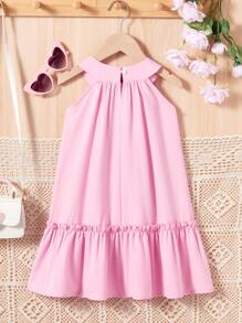 Young Girl Elegant 3D Floral Decor Halter Neck Dress