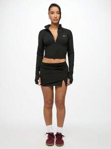 SUMWON WOMEN Hochleistungs-Halfzip Crop Athletik-Top mit Daumenöffnungen, schnell trocknend, aktives Training, Laufen, Fitness, Yoga, Sport, Langarm Kompressionsshirt