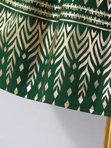 2pcs/Set Tween Girl' Gold Foil Pleated Maxi Dress + Short Puff Sleeve Top, Traditional Ramadan Outfit - Green - View 6