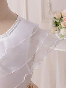 SHEIN Glamorique Kids Elegant Girl's Jacquard Midi Skirt Set With Satin Sleeveless Top, Suitable For Daily, Party, Event Wear To Show Graceful Lady-Like Charm, Summer