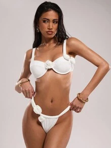 SHEIN BAE Damen Badeanzug-Oberteil, elegant florales Dekor einfarbiges Mini Unterbrustträger Camisole Tank Bademode, Sommerurlaub - Weiss - Übersicht 5
