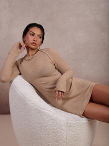 COSMINA Modest Women's Solid Color Round Neck Raglan Sleeve Mini Dress