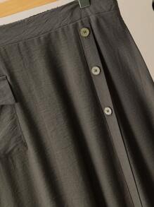 Lacomfia Plus Size Casual Solid Color A-Line Skirt - Coffee Brown - View 5