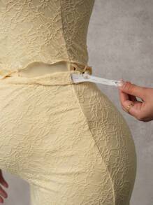 MaterniChic Pregnant Women's Asymmetrical Lace Vest And Low Waist Ruffled Fishtail Skirt 2 Pieces Set, Suitable For Spring/Summer, Vacation And Wedding - Yellow - View 7