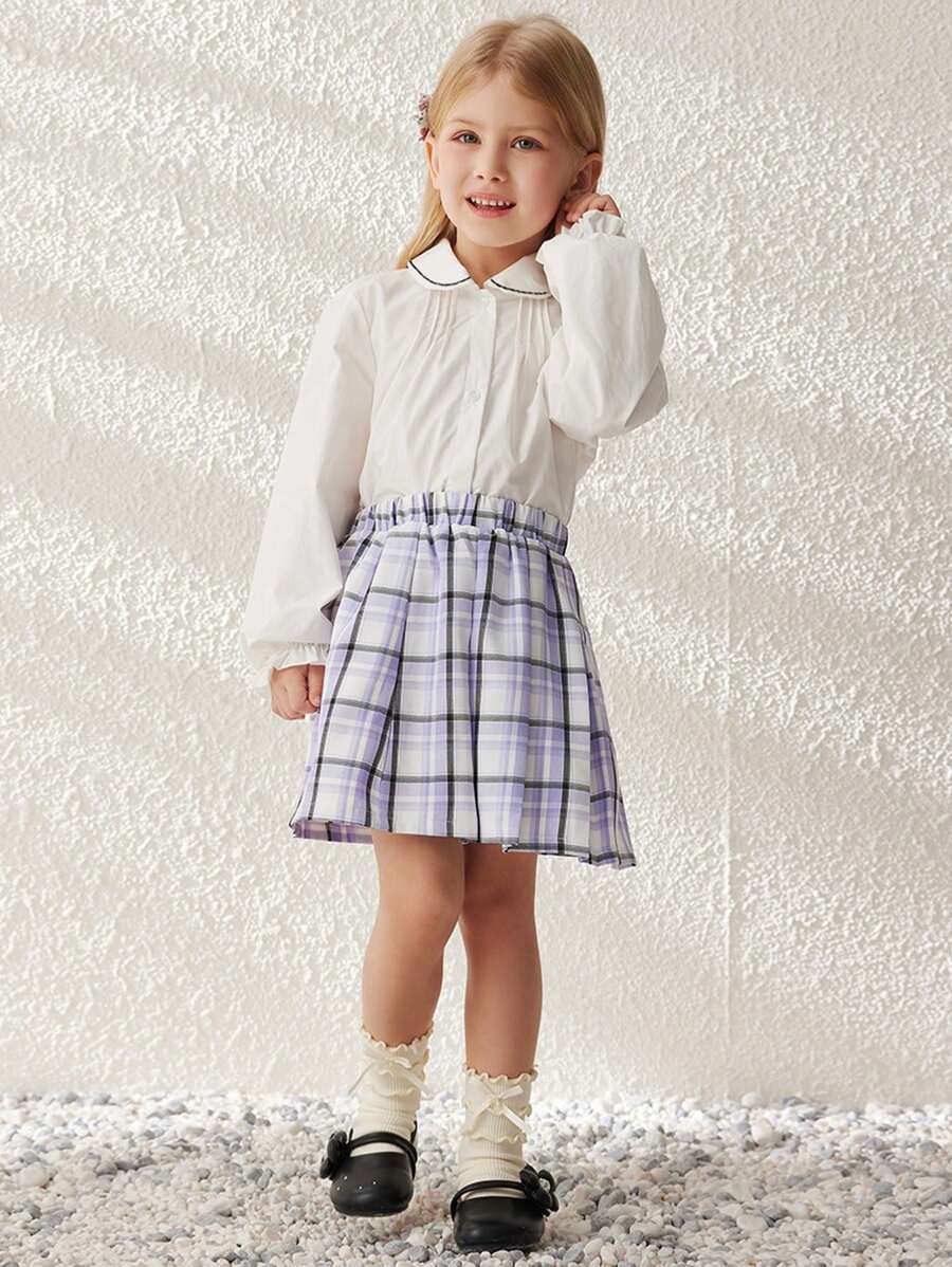 Blossori Kleine Mädchen Elegantes tailliertes Hemd mit Umlegekragen und Knopfleiste, aus Baumwolle, für Herbst/Winter - Weiss - Übersicht 1