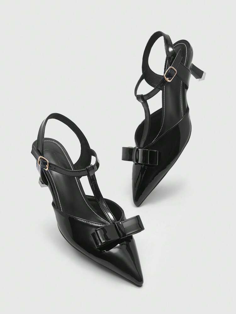 CUCCOO CHICEST Women's Pointed Toe Hollow Bowknot T-Strap Buckle Heeled Sandals Spring Shoes Spring Break Easter Prom Heels