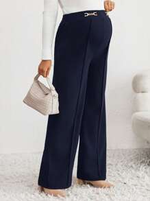 SHEIN Adjustable Waist Metallic Chain Decor Maternity Wide-Leg Pants