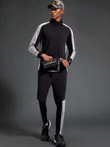 Gym Rark Men's Solid Color Patchwork Long Sleeve Casual Top And Long Pants Sport Suit Gym Set Workout Set - Multicolor - View 3