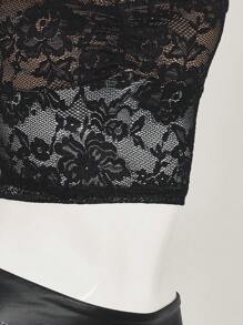 SHEIN ICON Top de camisola con cuello de halter y encaje ajustado y corto, estilo sexy para salir de las mujeres - Negro - Ver 8