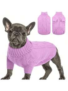 Pet Dog Turtleneck Thick Warm Sweater - Mauve Purple - View 1