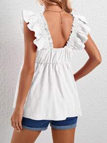 SHEIN Young Casual Ruffle Square Neck Loose Long Maternity Top - White - View 2