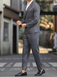 Manfinity Mode Plus Size Men Lapel Neck Plaid Long Sleeve Blazer And Pants Set