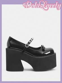 Dola Lovely Women's Black High Heel Thick Platform Mary Jane Shoes, Fashionable Thick Sole Autumn Footwear Spring Shoes - Black - View 3