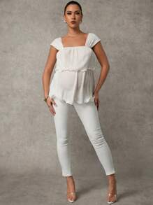 MaterniChic Maternity Casual Solid Color Wide Strap Shirt