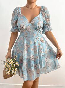 Flirla Plus Size Boho Fashionable Backless Lace-Up Waist Printed Dress, For Summer - Multicolor - View 4