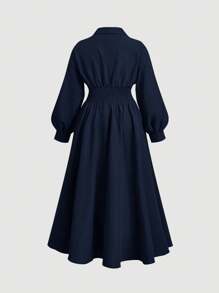 SHEIN MOD Robe taille haute à couture arête de poisson grande taille - Bleu marine - Voir 2