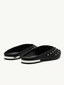 CUCCOO CHICEST Women's Pointy Toe Rhinestone Embellished Backless Flat Sandals, Versatile Fashion - Black - View 5