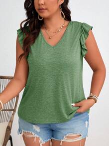 SHEIN Frenchy 大码女款条纹后背扭纹细节盖袖 T 恤