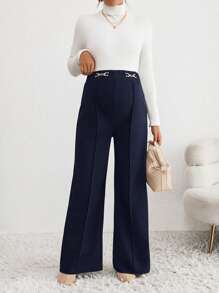 SHEIN Adjustable Waist Metallic Chain Decor Maternity Wide-Leg Pants