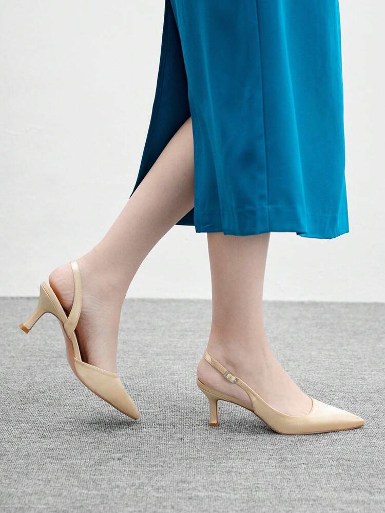 CUCCOO BIZCHIC Women's Pointed Toe Stiletto High Heels, Elegant Satin Champagne Color Pumps, Sophisticated Office/Casual Wear Spring Outfit Spring Shoes Spring Break Easter