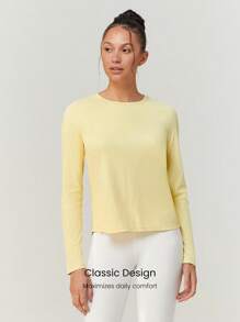 GLOWMODE Tee Time Essential Hip Length Long-Sleeve Active Top Daily Casual Machine Washable - French Vanilla - View 3