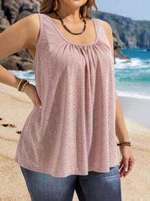 EMERY ROSE Plus Size Casual Camisole, Sleeveless Minimalist Style, Suitable For Holiday Spring Outfits For Women Vacation Mesh - Pink - View 5