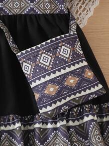 SHEIN Baby Girl Princess Red Color Block Dress Fashionable Suitable For Outdoor Wear - Black - View 3