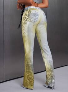 Jeanoix Jeans de mezclilla vintage con estampado de ropa de calle para mujer