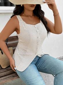 SHEIN Frenchy Plus Size Boho Women's Fashion Casual Striped Fabric Shirt, Suitable For Commuting, Spring/Summer New Design