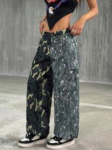 StreetHx 女式迷彩印花拼布休闲裤，春夏