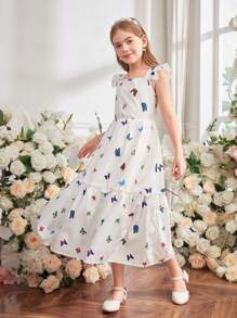 Vestido de vacaciones para niñas preadolescentes con estampado de mariposas de colores - Multicolor - Ver 4