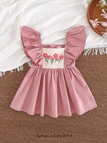 Cozy Pixies Baby Girl Ruffle Hem Waisted Casual Versatile Round Neck Dress - Multicolor - View 5