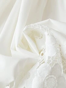 Flirla Plus Size Women Contrast Lace V-Neck Dress - White - View 5