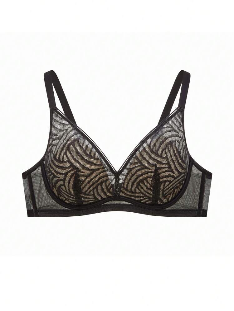 Damen Lingerie Lounge Kurven Soft&Atmungsaktiv Unterbügel Sexy Spitze Eleganz & Mesh Schwarz Minimizer BH
