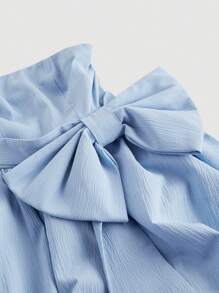 SHEIN MOD Robe mi-longue sans bretelles avec grand nœud et ourlet à volants, bleue