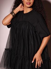 Vixey 纯色薄纱层叠 T 恤长裙，节日，波西米亚风，嬉皮士风，夏季