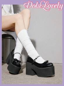 Dola Lovely Women's Black High Heel Thick Platform Mary Jane Shoes, Fashionable Thick Sole Autumn Footwear Spring Shoes - Black - View 6