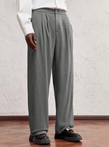 AKNOTIC Business Casual Pantalones casuales rectos de pierna larga de cintura suelta con jacquard de chevron de punto marrón, aptos para uso diario y traslados, con decoración de letras metálicas