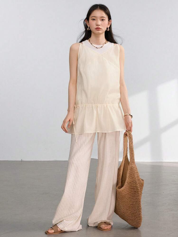 Long Ruffle Trim Tank Top For Women